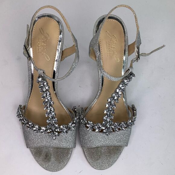 Badgley Mischka Jewel Embellished Silver Glitter High Heel Sandals Women's 7 - Picture 7 of 12